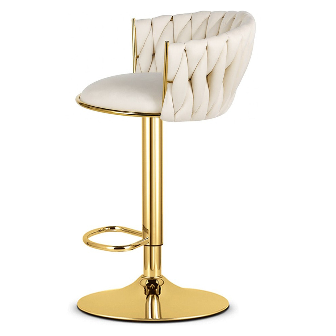 Sgabello da bar Mig in velluto beige e metallo dorato