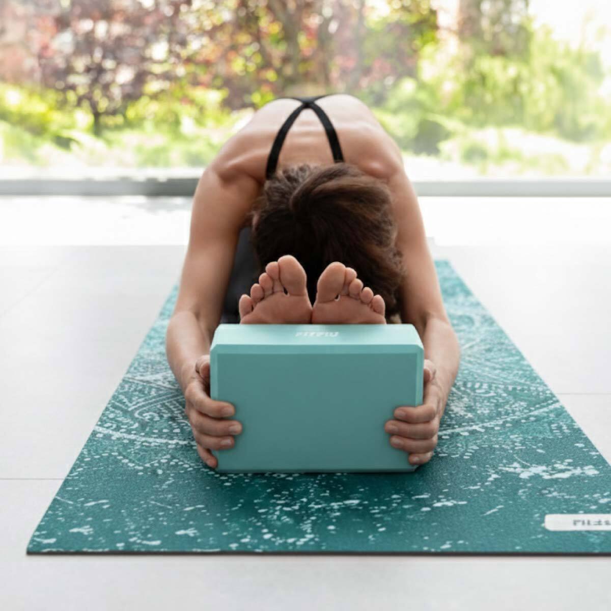 Kit de yoga et Pilates BLEU 5 accessoires tapis, bloc, ballon, roue et sangle