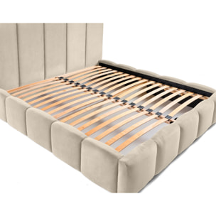 Torreon - lit coffre - 140x200 - sommier inclus - en velours - Beige