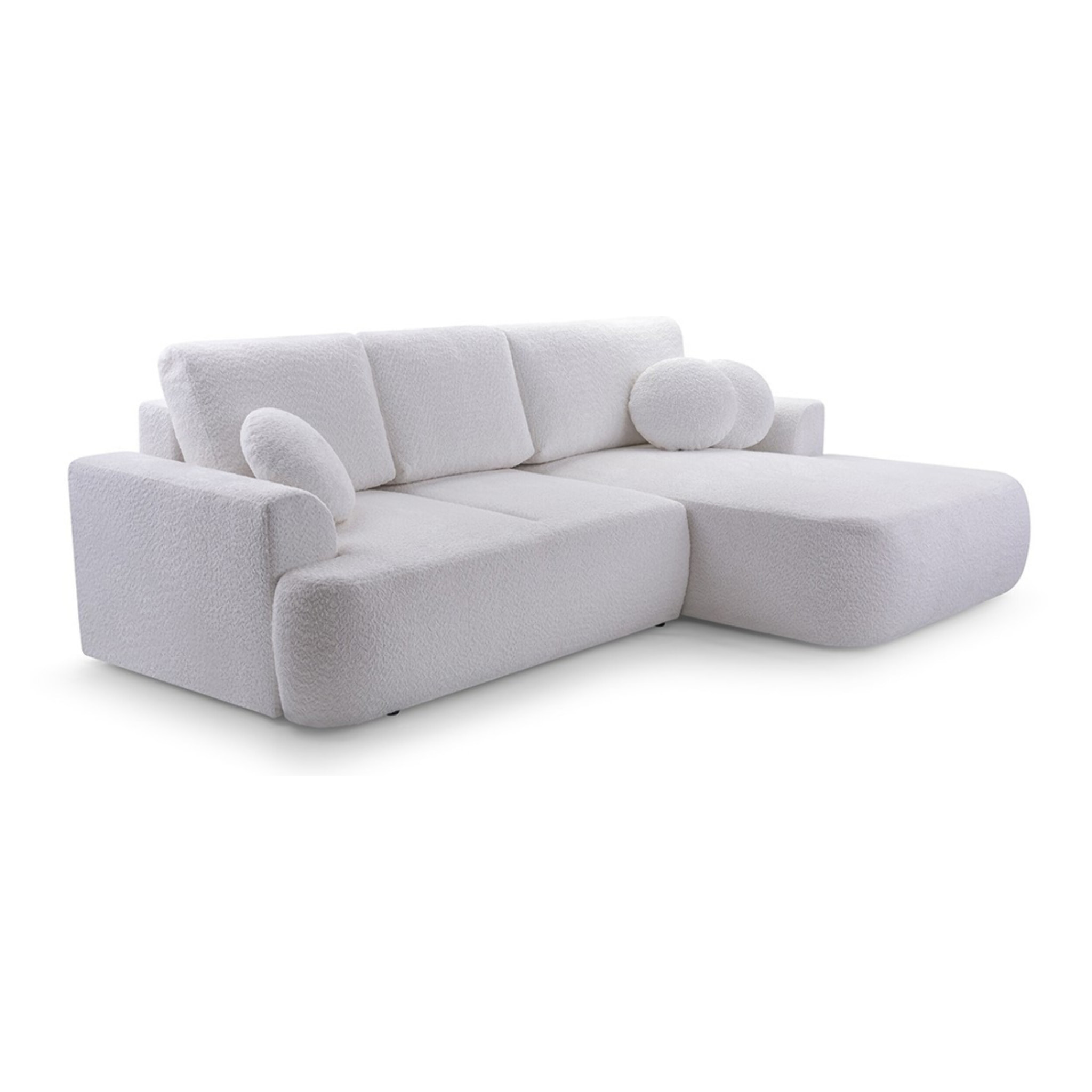 Candela - canapé d'angle droit 4 places - convertible avec coffre - en tissu bouclette - Gris clair