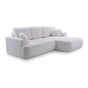 Candela - canapé d'angle droit 4 places - convertible avec coffre - en tissu bouclette - Gris clair