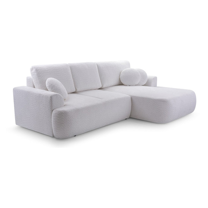 Candela - canapé d'angle droit 4 places - convertible avec coffre - en tissu bouclette - Gris clair