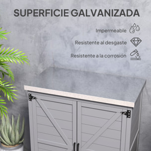 Armario de Exterior de Madera, Caseta de Jardín Exterior con Techo de Acero Galvanizado, Estante, 2 Puertas, Cobertizo de Jardín para Almacenamiento de Herramientas, 79x43x92 cm, Gris