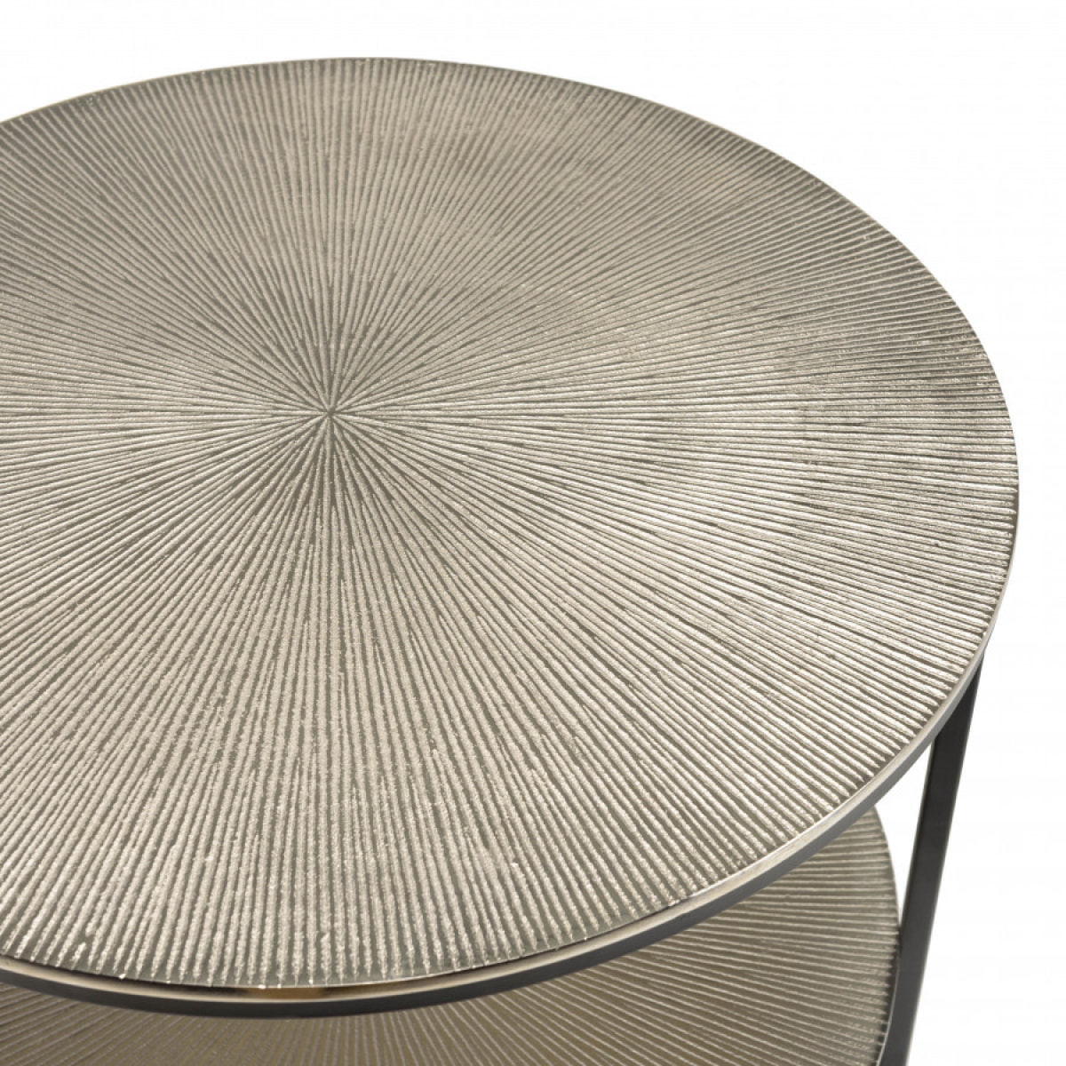 JONAS - Table d'appoint ronde 3 niveaux aluminium argenté et noir pieds métal