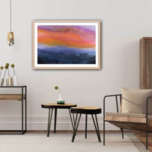 Poster orange bleue Affiche + cadre en bois - Chêne