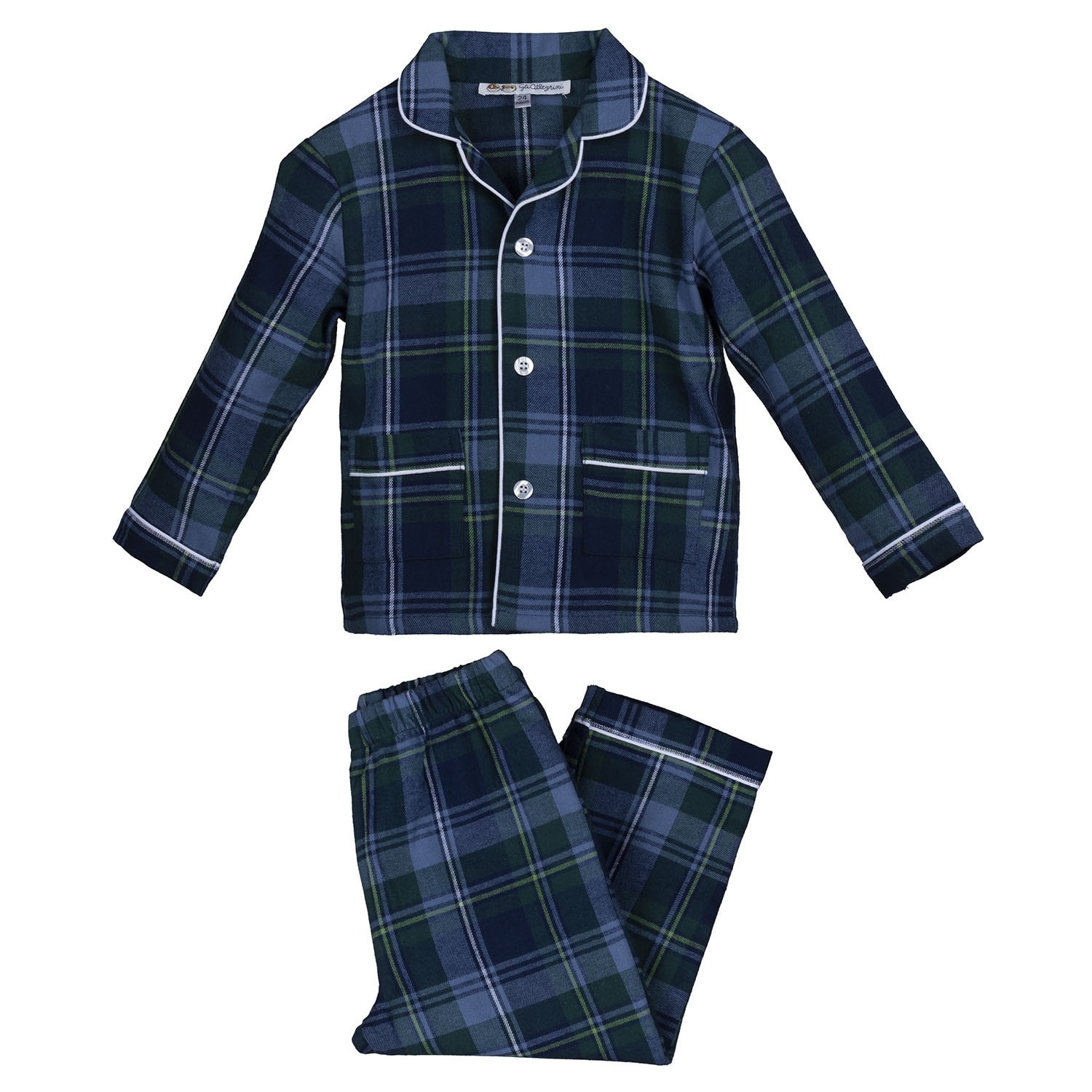 PIGIAMA BABY BABY in flanella invernale quadro blu e verde