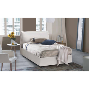 Letto piazza e mezza Latona, Letto contenitore con rivestimento in ecopelle, 100% Made in Italy, Apertura frontale, adatto per materasso Cm 120x190, Bianco