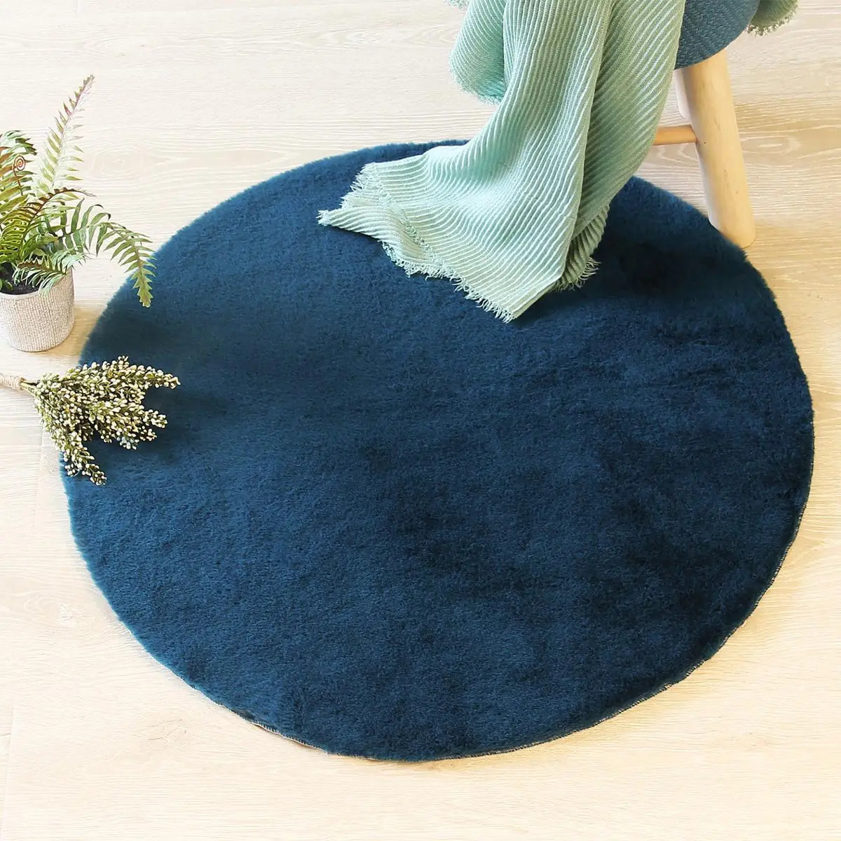 Tapis extra doux - effet fourrure - bleu canard D80 cm