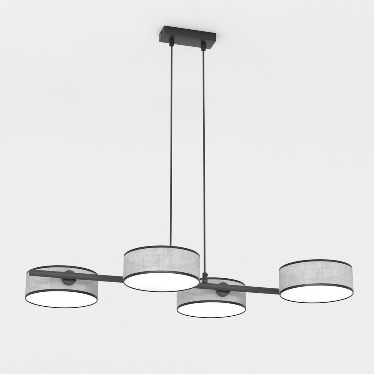 Lampada a sospensione Drumz con paralumi in tessuto grigio e struttura in acciaio