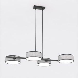 Lampada a sospensione Drumz con paralumi in tessuto grigio e struttura in acciaio