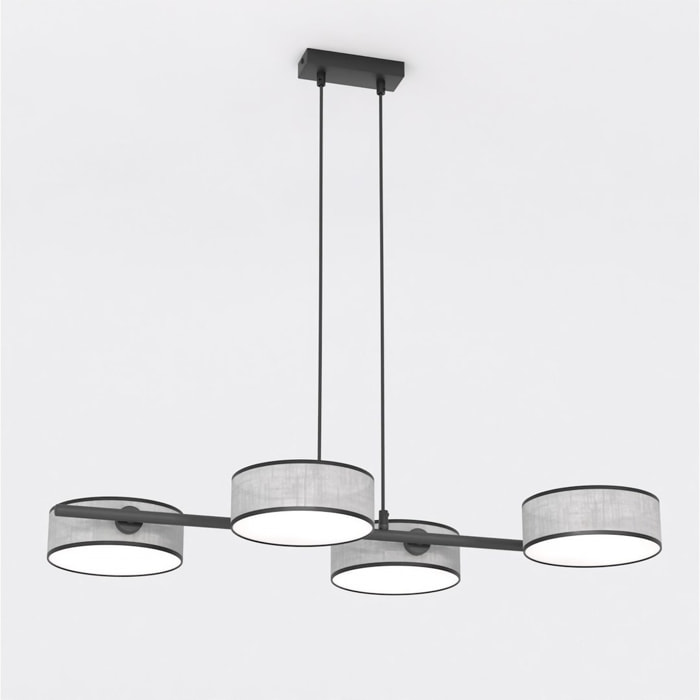 Lampada a sospensione Drumz con paralumi in tessuto grigio e struttura in acciaio