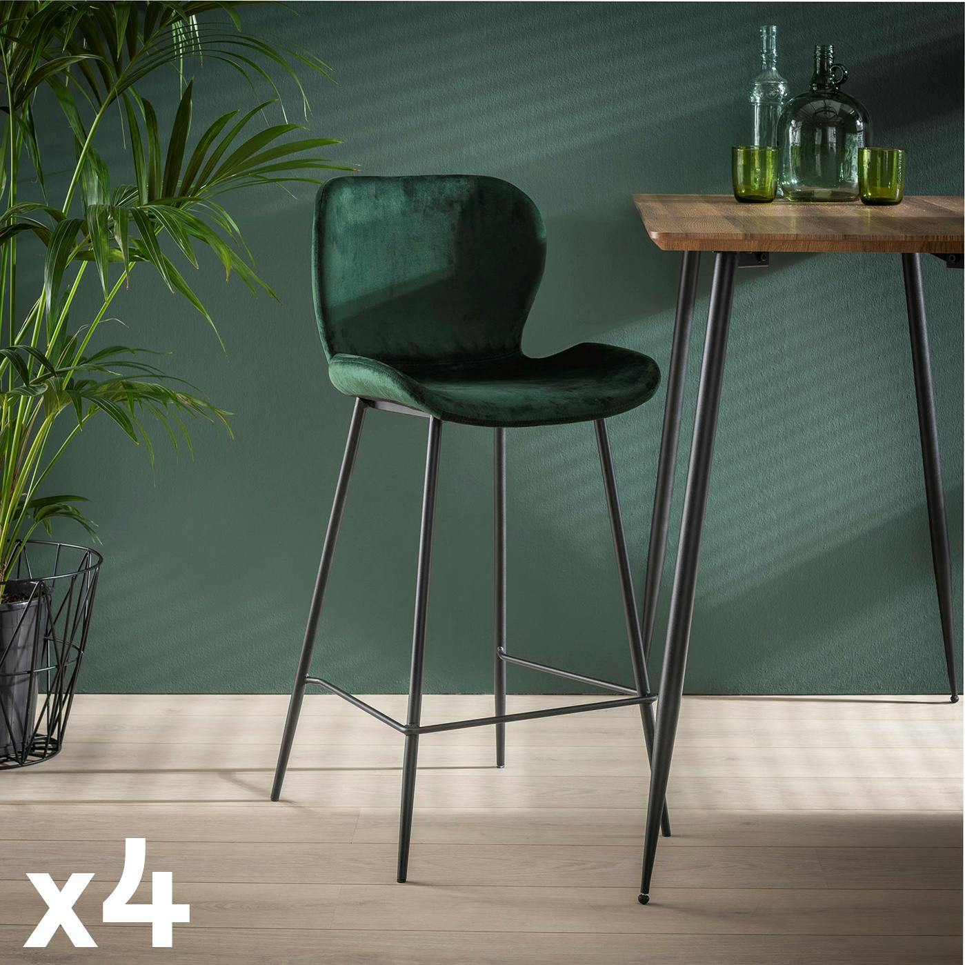 Chaise de bar velours vert MELBOURNE (lot de 4)