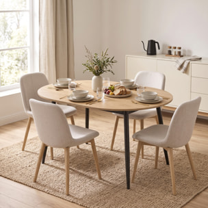 HOMCOM Mesa de Comedor Extensible Ovalada 120-160x80 cm, Mesa de Cocina Extensible para 4-6 Personas, Estilo Rústico, con Patas de Hierro y Bordes Redondeados, Ahorra Espacio, Roble