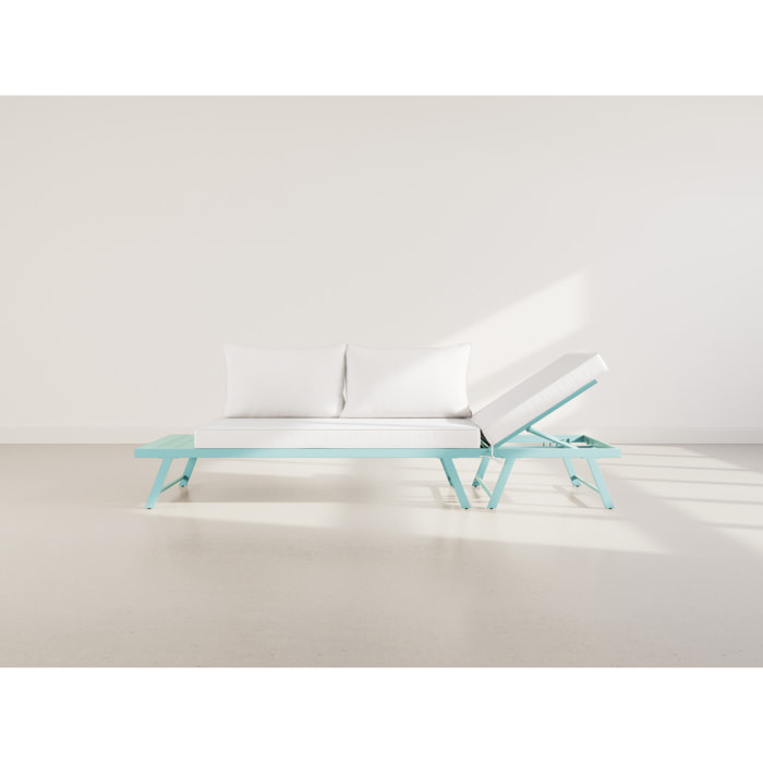 Isadora - salon de jardin 3 places - modulable - vert avec coussins beiges - Vert / Beige