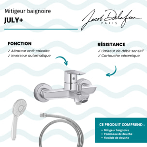 Mitigeur baignoire July+ + pommeau de douche Juliette + flexible de douche métal