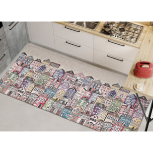 Tappeto Jacquard Ideale Cucina Ingresso Made In Italy Antiscivolo, Lavabile, Morbido Disegno Village By Suardi