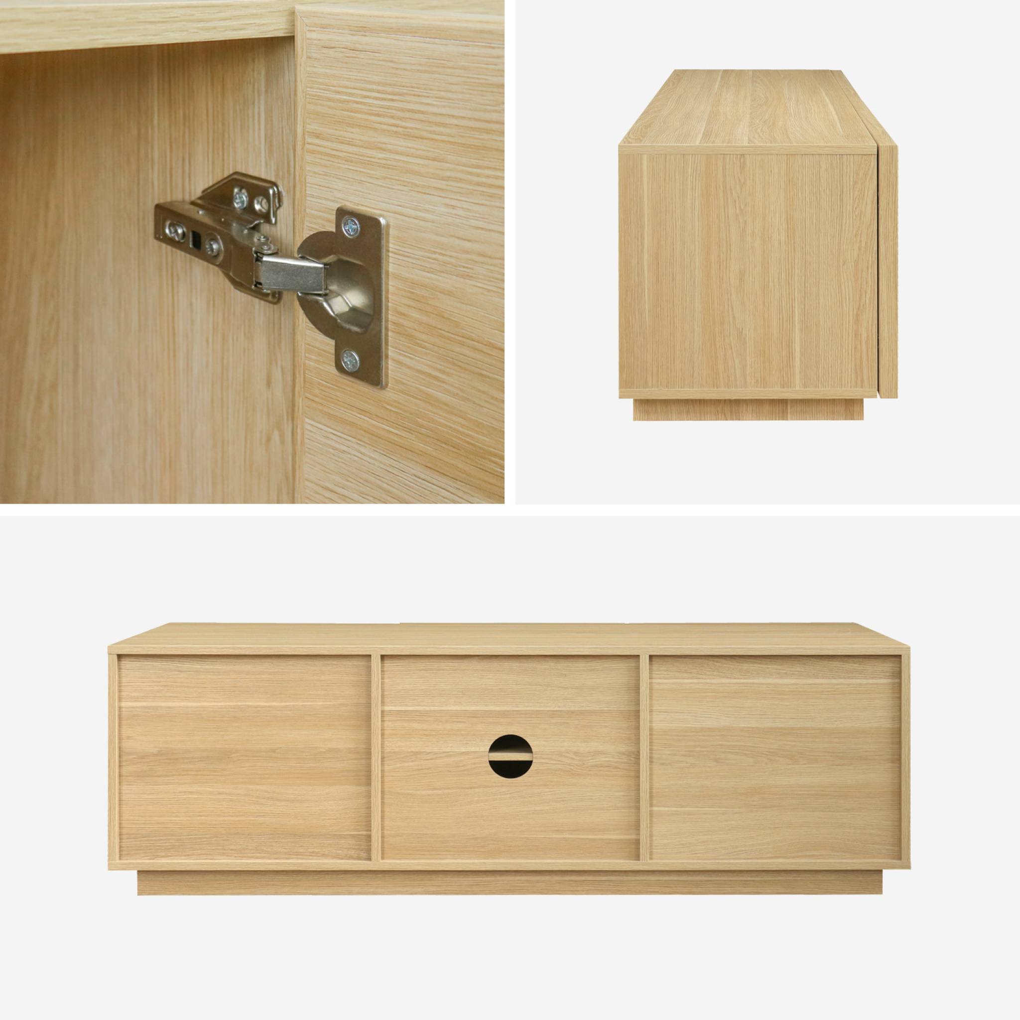 Meuble TV décor bois naturel 3 portes L 140 x P 43 x H 45cm - Kuba