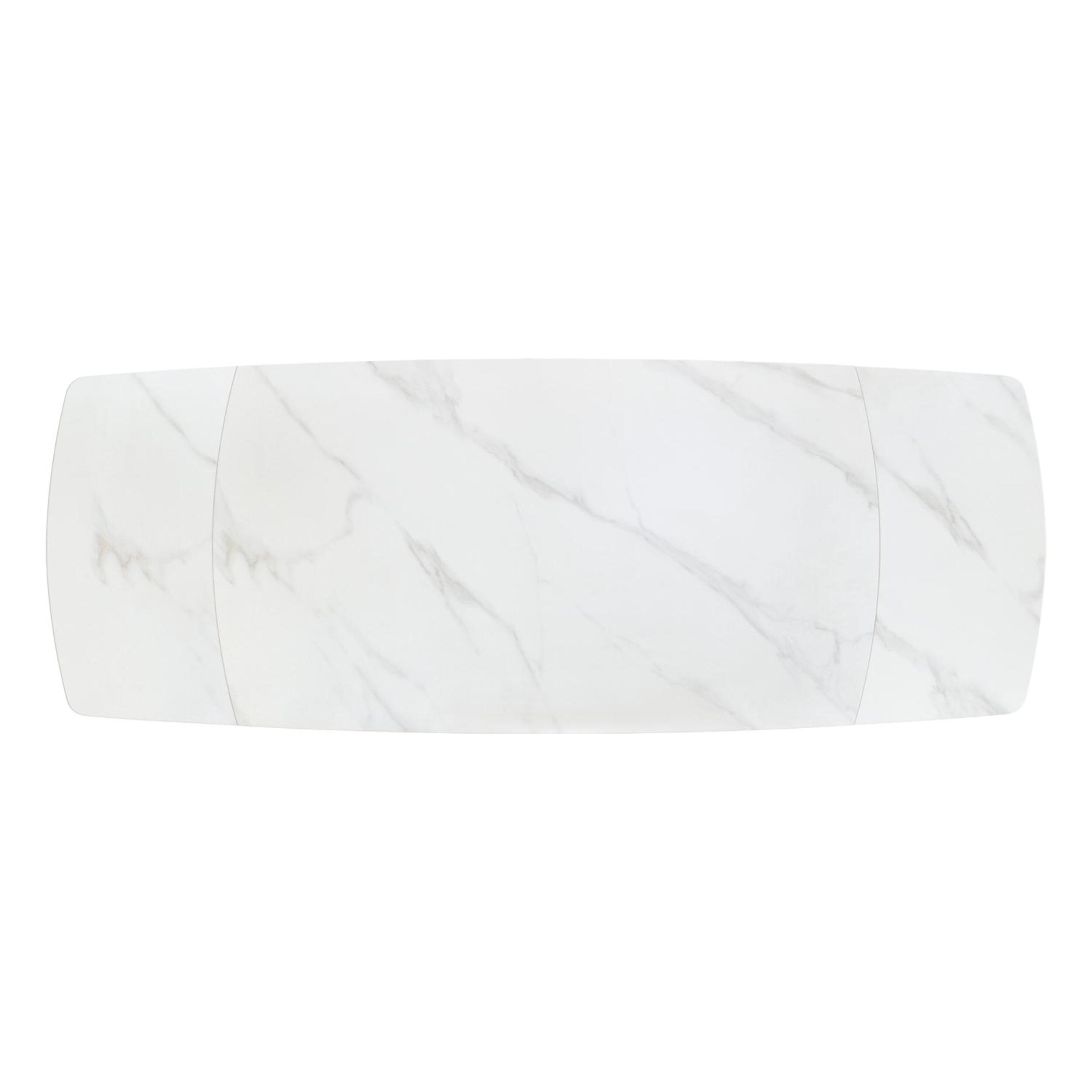 Tavolo BONIFACIO in ceramica bianco statuario e base in metallo verniciato nero, allungabile 160x90 cm - 240x90 cm