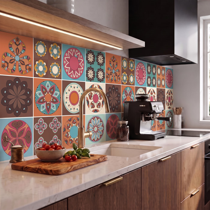 Stickers muraux - Sticker Mural Carrelage adhésif Cuisine Salle de Bain - 12 STICKERS CARRELAGES AZULEJOS OVIEDO