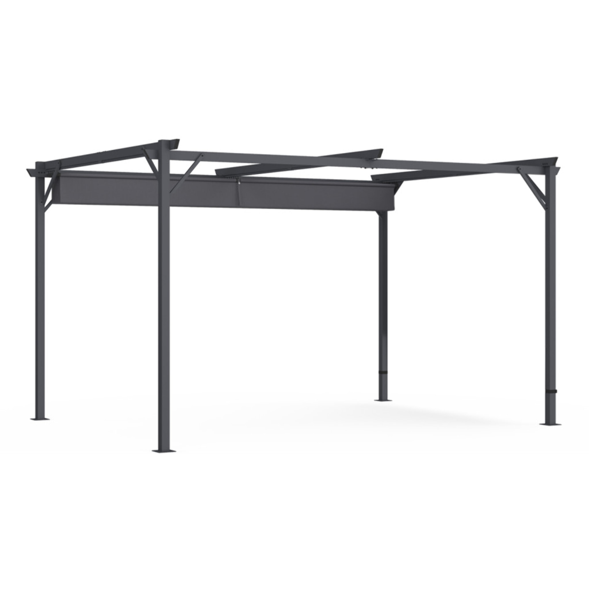 Pergola Marina en acier et toit rétractable gris 3x4m - Structure gris anthracite, toile et stores gris anthracite