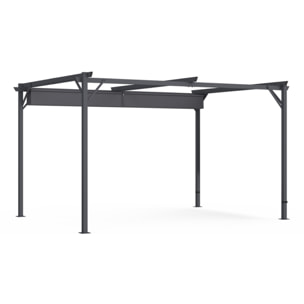 Pergola Marina en acier et toit rétractable gris 3x4m - Structure gris anthracite, toile et stores gris anthracite