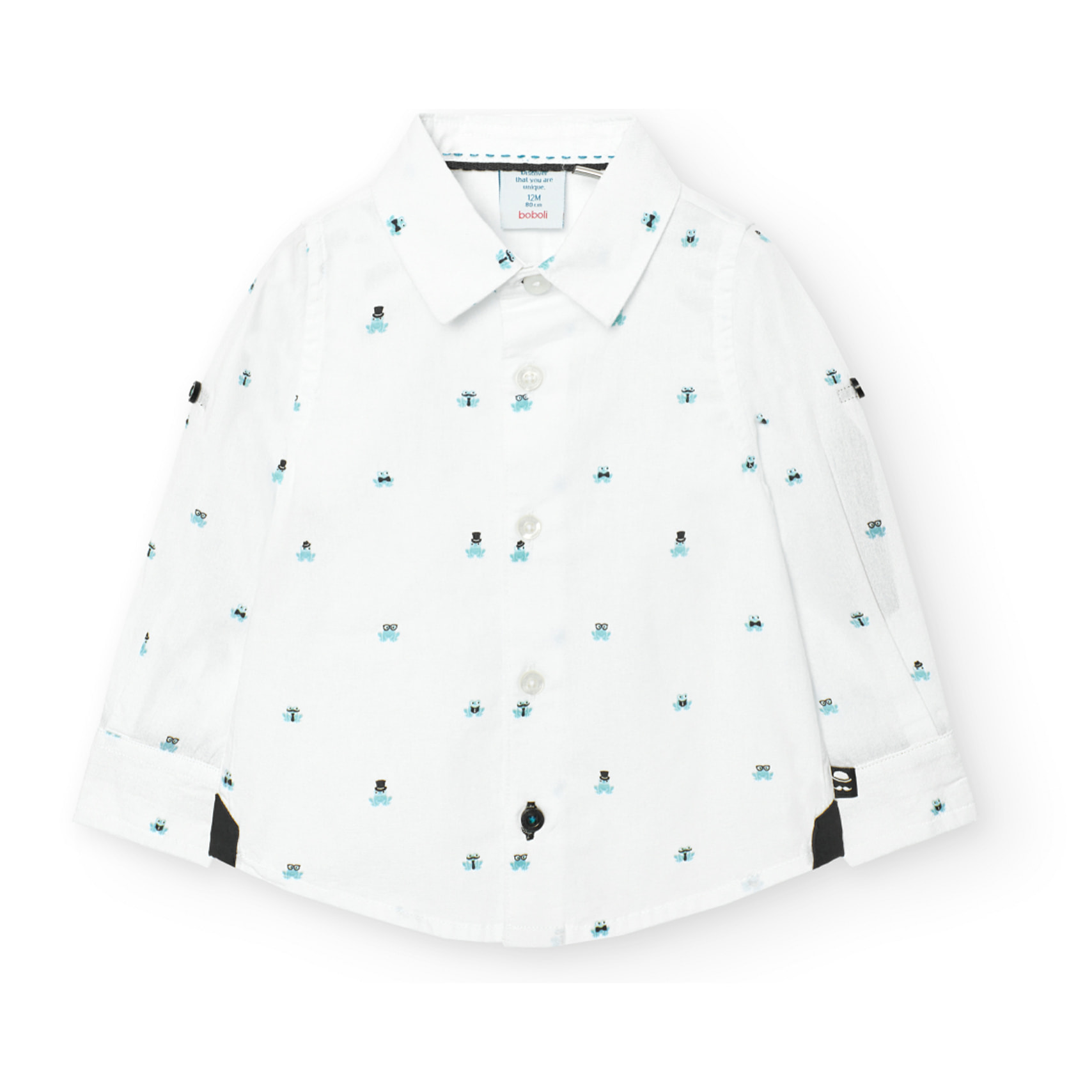 Camisa niño, popelÃ­n estampada, cuello camisero, mangas