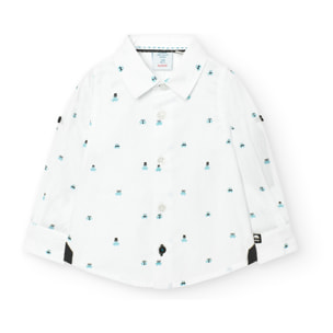 Camisa niño, popelÃ­n estampada, cuello camisero, mangas