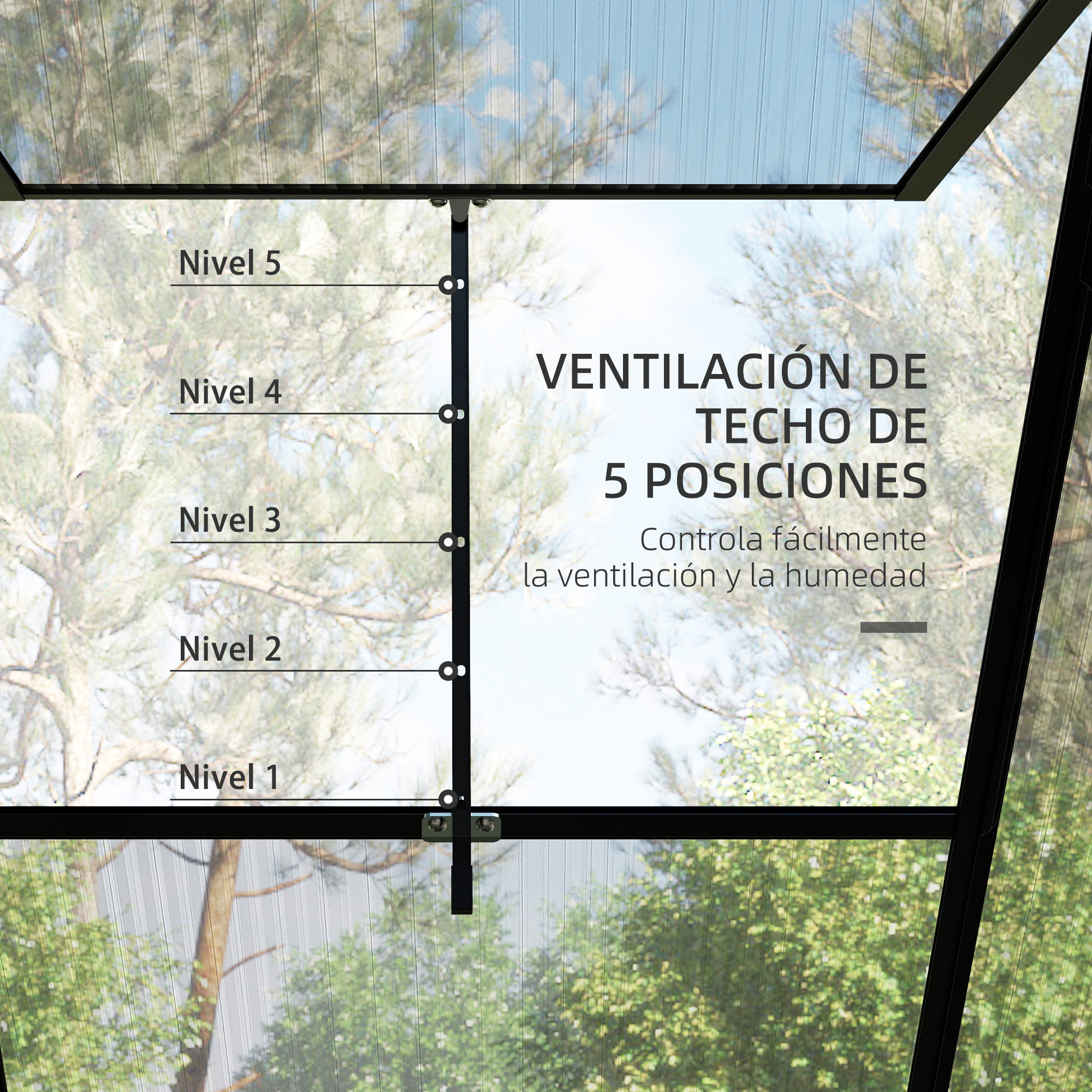 Invernadero de Jardín Policarbonato 2x2,5x2 m Invernadero de Huerto Vivero Casero con Marco de Aleación de Aluminio Ventana Regulable en 5 Niveles y Base para Cultivo Transparente y Negro