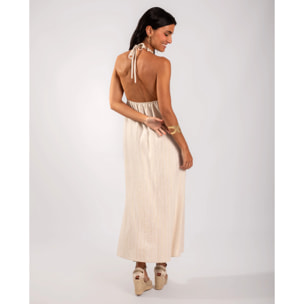 Vestido midi de punto con escote pico y cuello halter