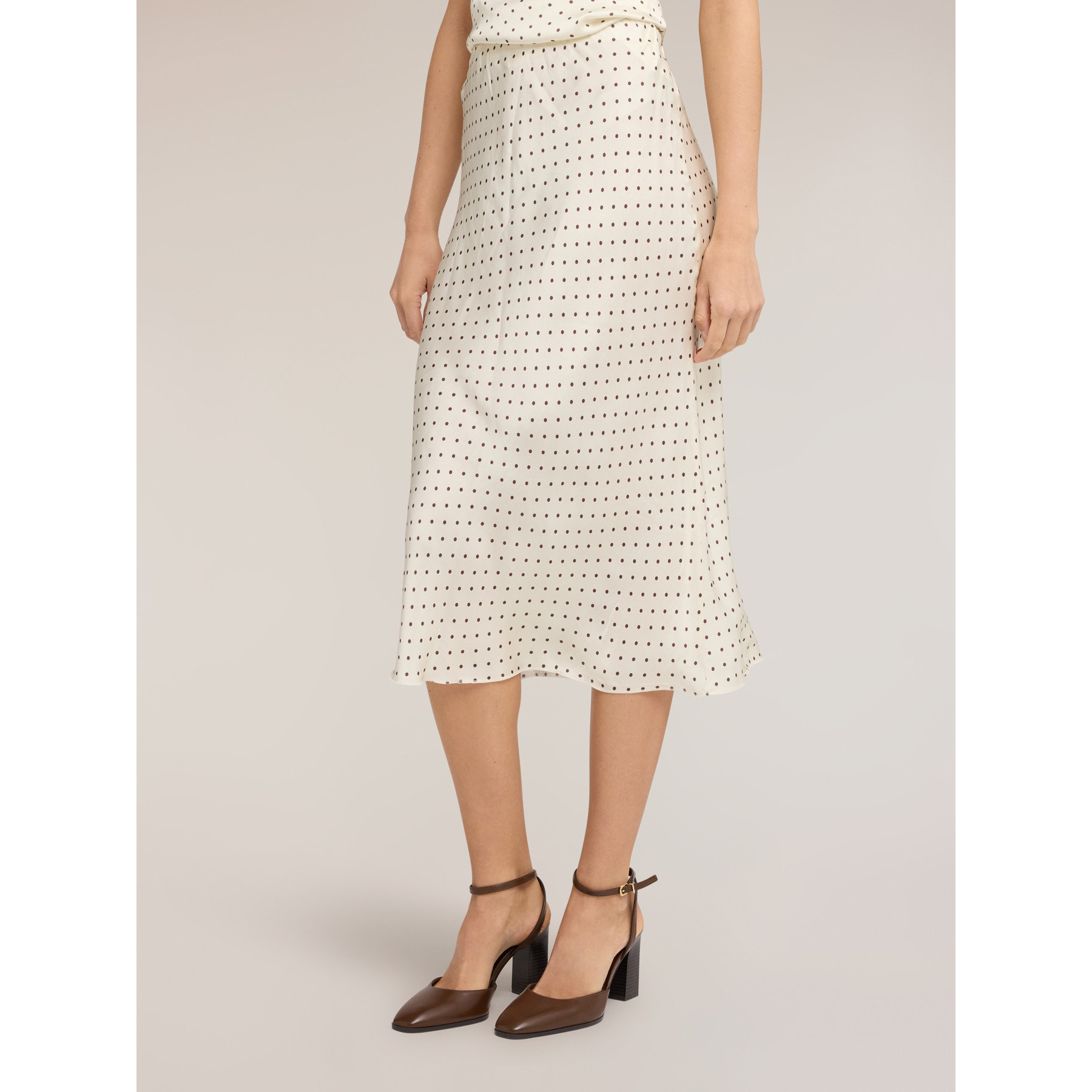 Motivi - Falda midi de raso con lunares - Blanco