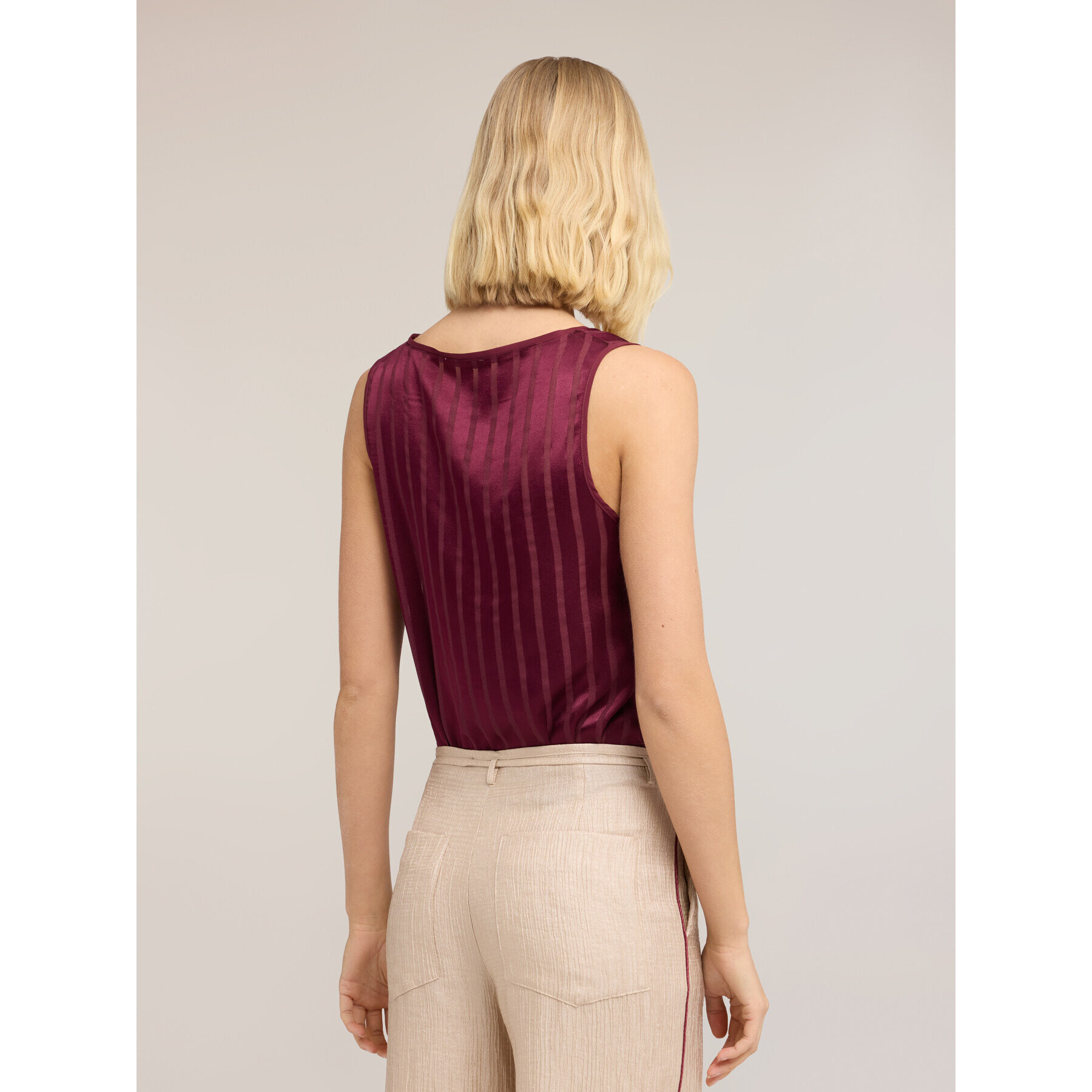 Motivi - Blusa de raso a rayas devoré - Burgundy