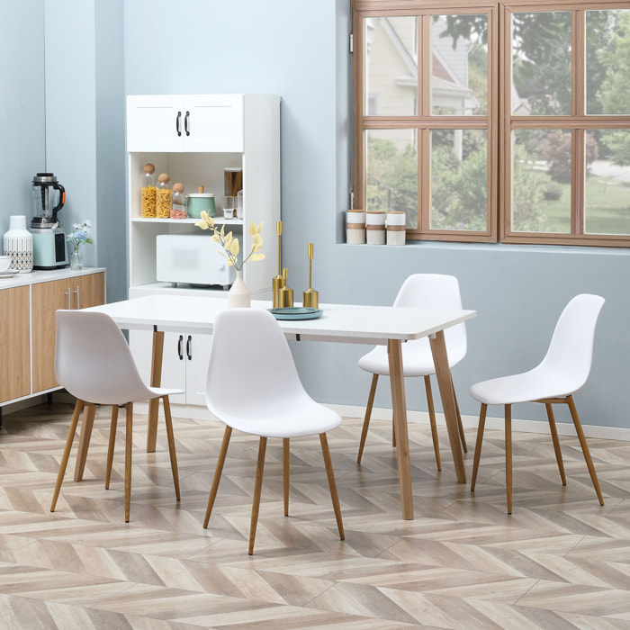 Pack de 4 Sillas de Comedor Sillas de Cocina con Respaldo Alto y Patas de Metal para Salón 45x52x85,5 cm Blanco y Natural