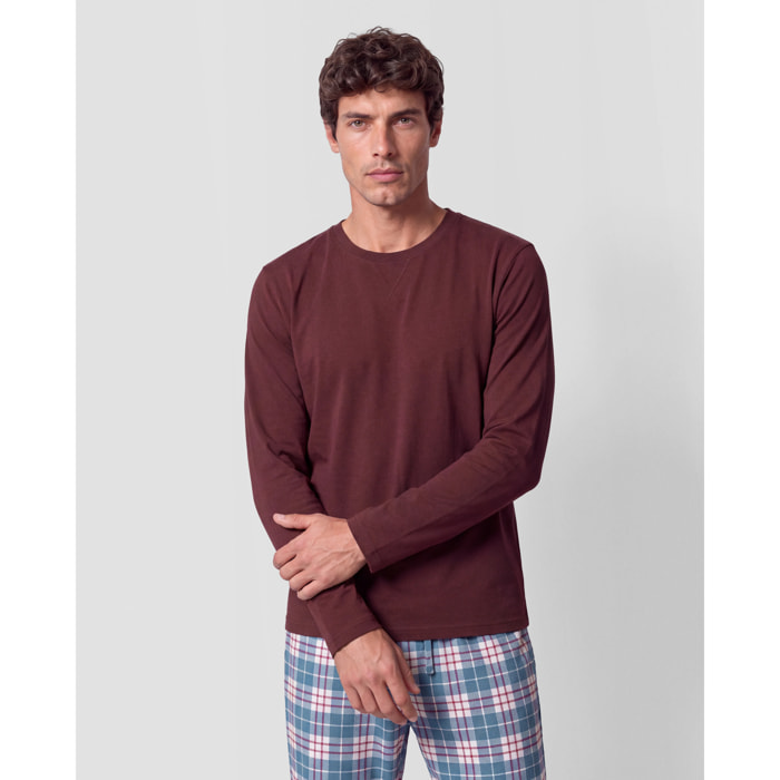 Pigiama lungo in cotone a quadri nevia bordeaux