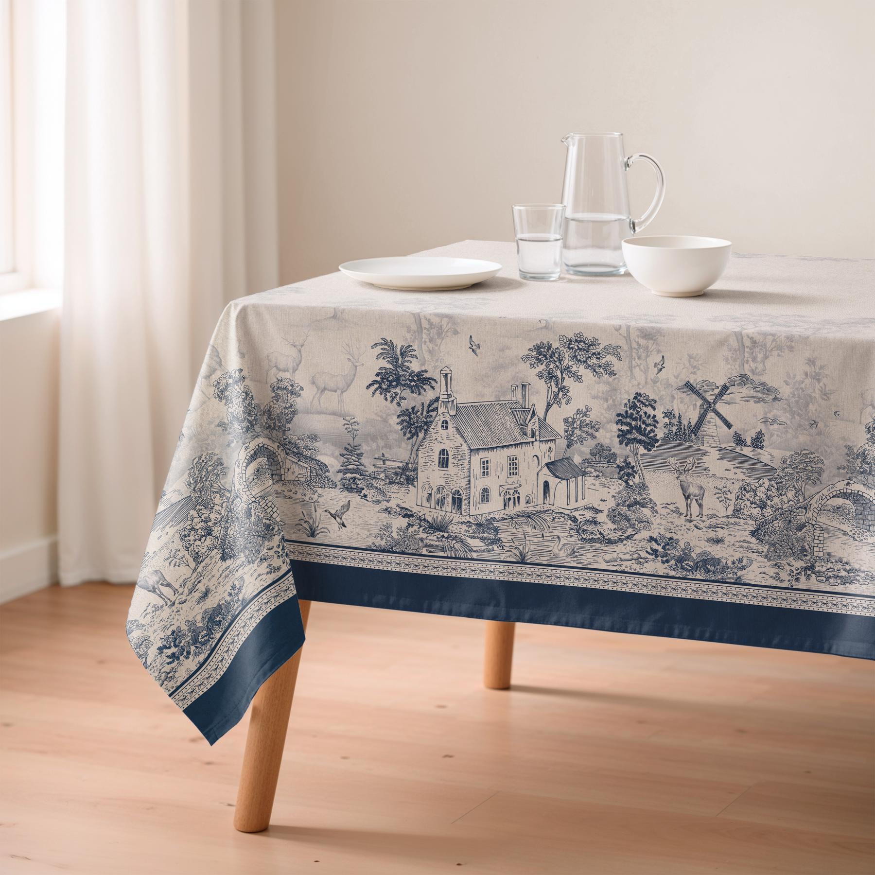 Mantel estampado antimanchas YUTE AZUL