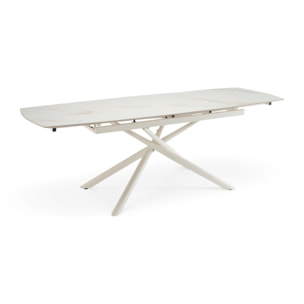 Tavolo allungabile BONIFACIO in ceramica, finitura calacatta oro lucida e gambe in metallo verniciato bianco - 160-220×80x76 cm