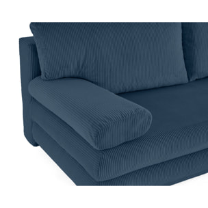 Elton - canapé 3 places convertible avec coffre en velours côtelé - Bleu