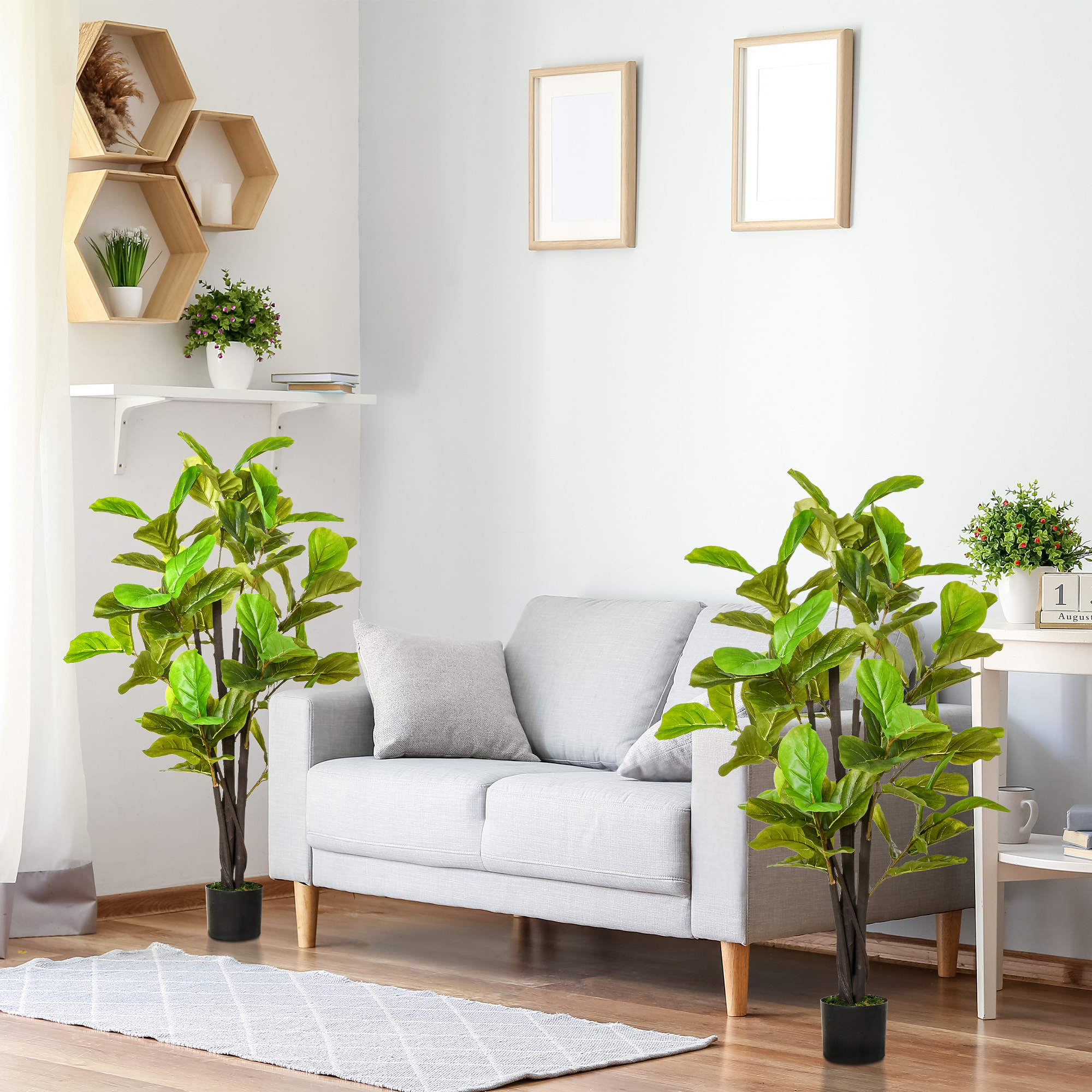Ficus Artificiales 130 cm Plantas Artificiales con Maceta Plantas Artificiales Decorativas para Interior y Exterior Hogar Salón Oficina Verde