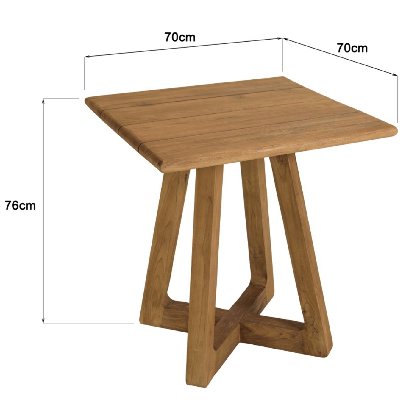 COLINE - Table à manger de jardin carrée en bois de teck recyclé 70cm (2 COLIS)