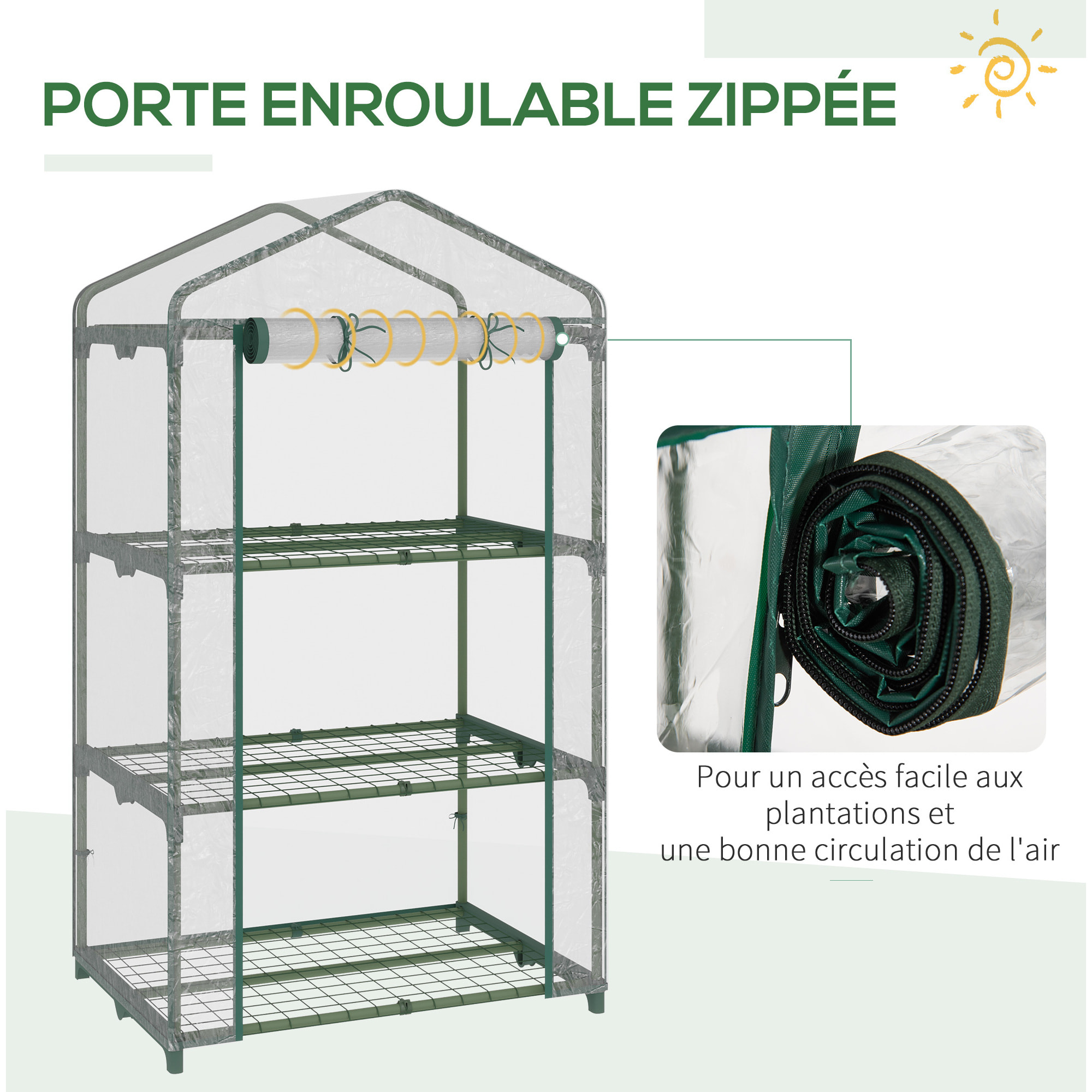 Serre de jardin balcon étagère serre 3 niveaux dim. 69L x 49l x 125H cm métal thermolaqué vert PVC haute densité transparent