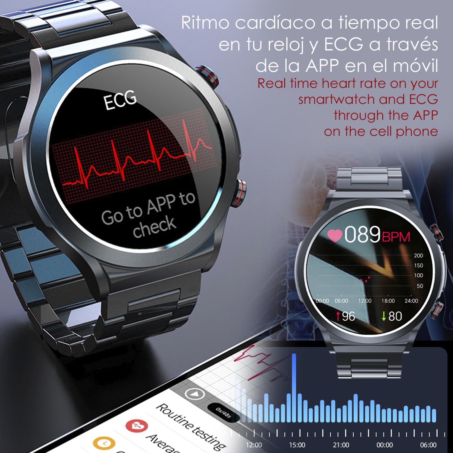 DAM Smartwatch TK21P. Terapia de moxibustión magnética. Ácido úrico y lípidos, ECG , glucosa en sangre, temperatura, O2 y tensión. 4,6x1,2x5,2 Cm. Color: Azul Oscuro