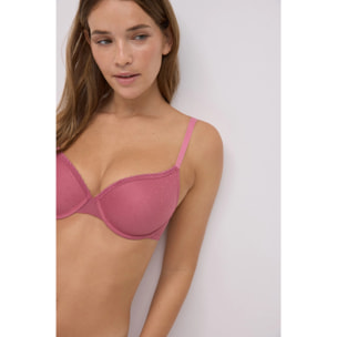 Reggiseno imbottito con ferretto in plumetis rosa, coppe B e C