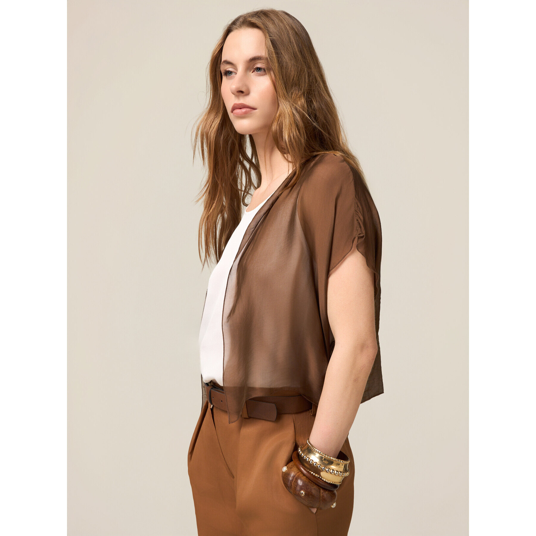 Oltre - Coprispalle in voile misto seta - Marrone