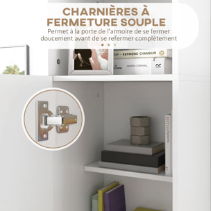 Armoire colonne meuble de rangement avec niche supérieure et placard 3 étagères intérieures - 40 x 35 x 177 cm - blanc