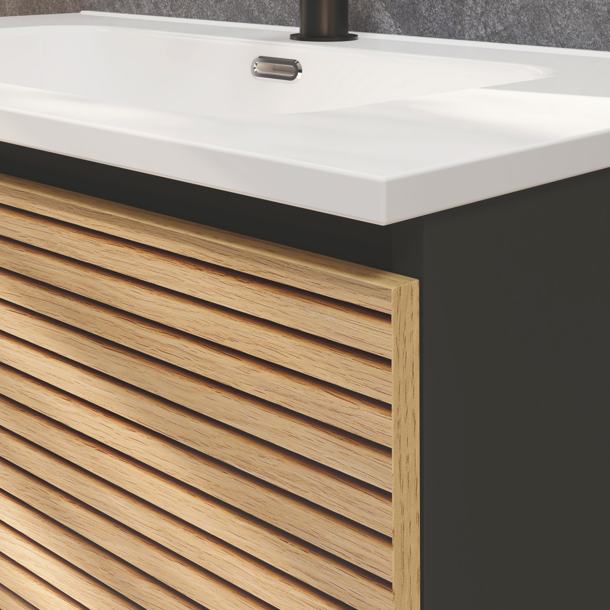 Conjunto de Baño Yinu | 60 cm Negro - Solomon | Tres Cajones | Lavabo Encastrado | No incluye Espejo | Alday