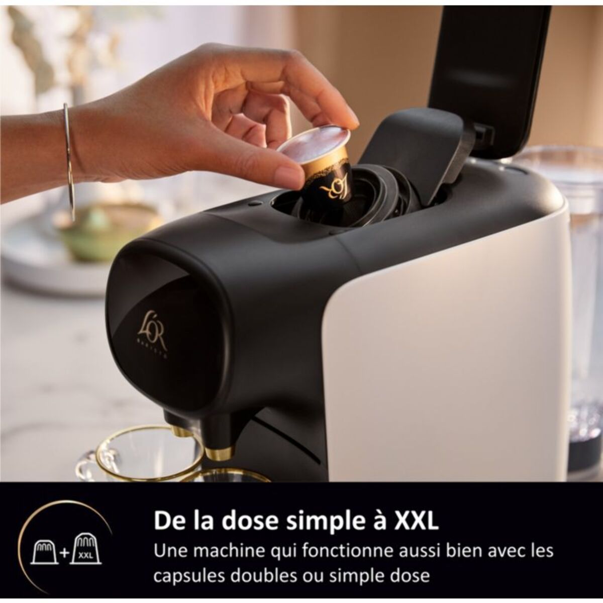 Cafetière à dosette PHILIPS LM9012/00 L'Or Barista Sublime Blanc Satin, 19 bars