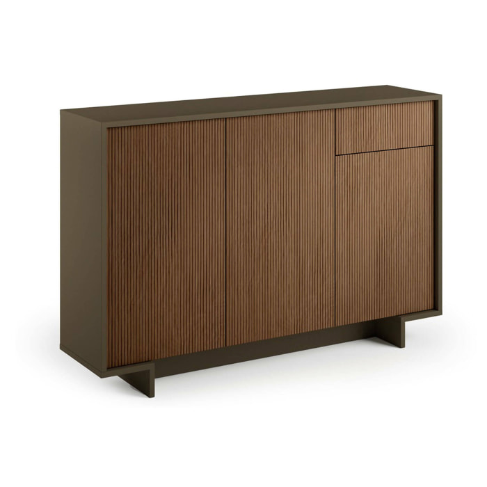 Credenza Dbakayok, Madia da salotto, Buffet da soggiorno a 3 ante e 1 cassetto, 100% Made in Italy, 134x35h87 cm, Marrone e Noce