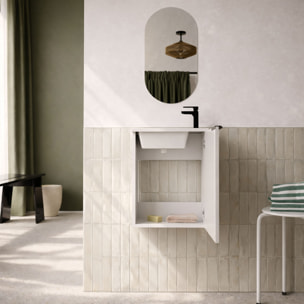 Ensemble meuble lave mains MDF ondulé blanc 40x50x22cm et miroir ovale - MILO