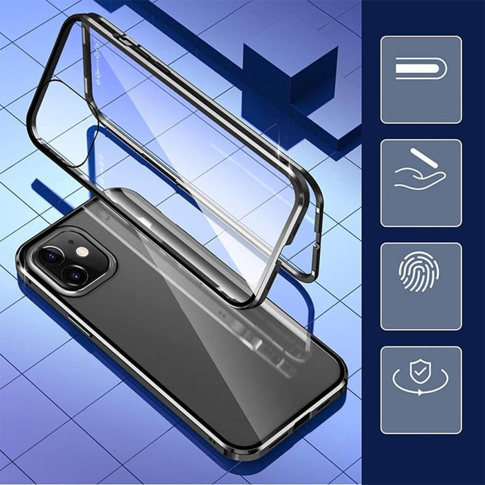 Coque iPhone 12 Mini 360 intégrale aimanté noir et transparente