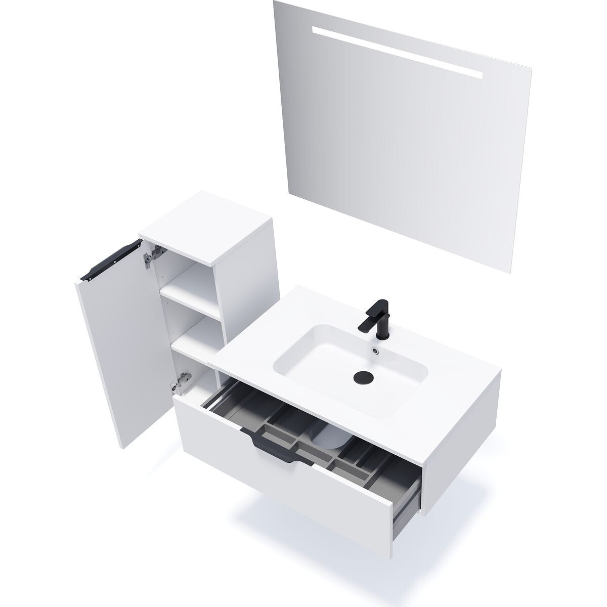 Ensemble vasque intégrée 1 tiroir + miroir - SOHO