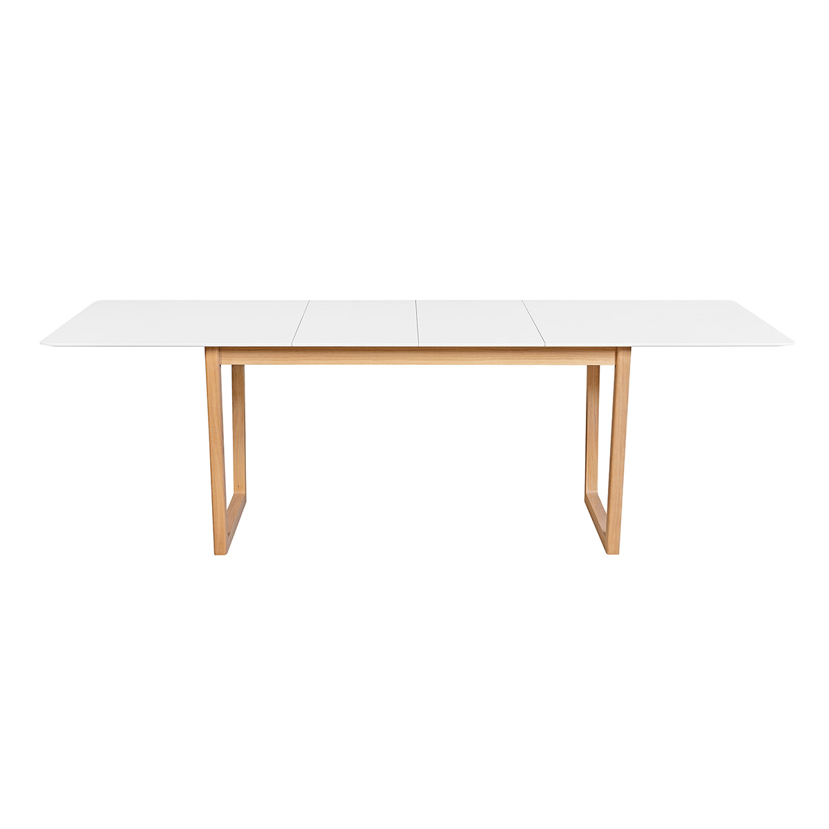 Table à manger extensible rectangulaire rallonges intégrées finition blanc et bois clair chêne massif L160-240 cm LAHO